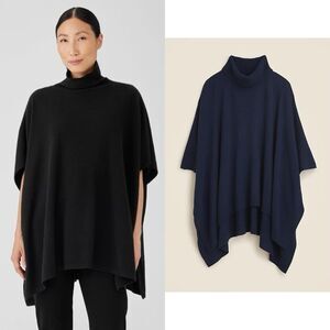 NWT J CREW Wool-cashmere blend turtleneck poncho in black